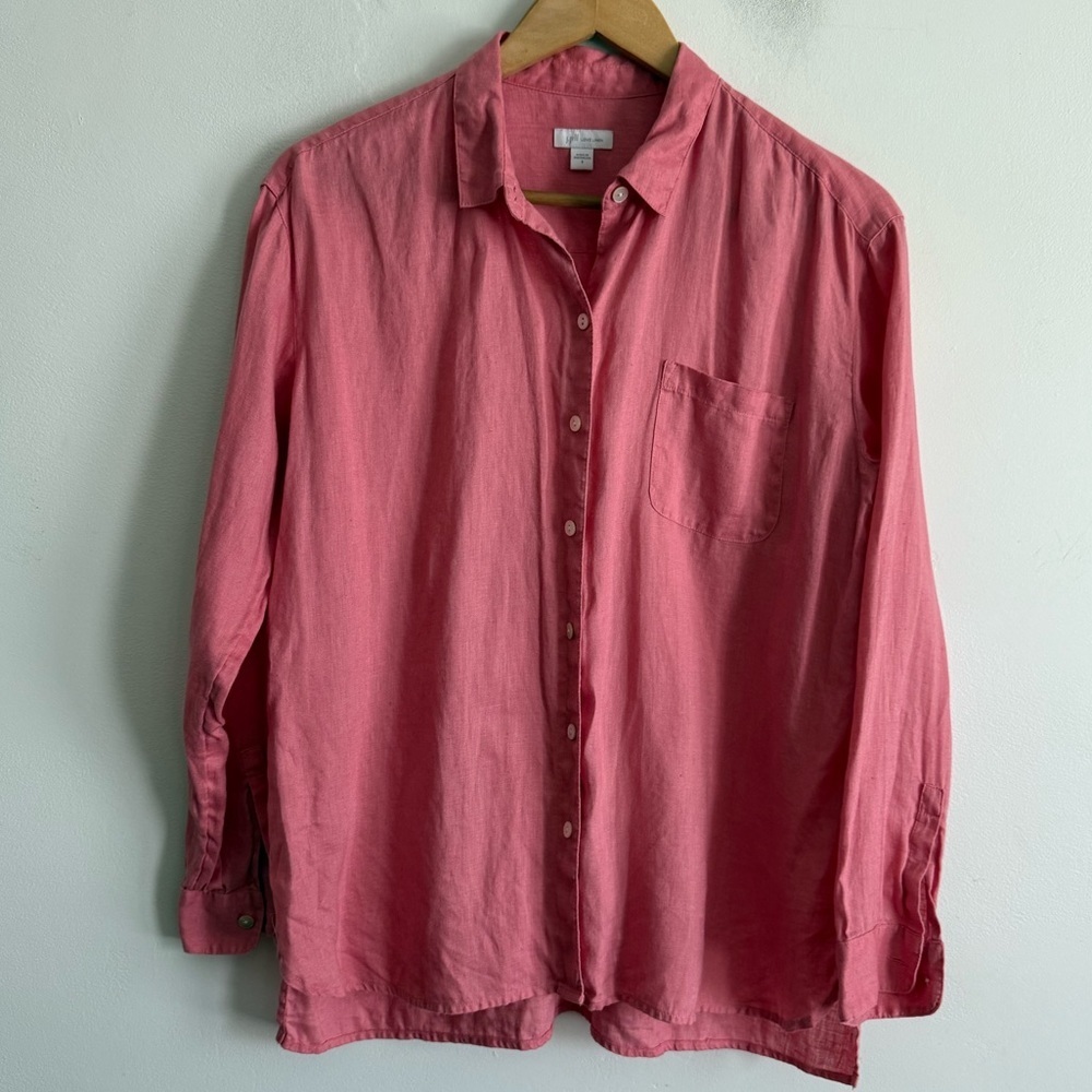J.Jill Pink Coral Linen Button Down Loose Shirt